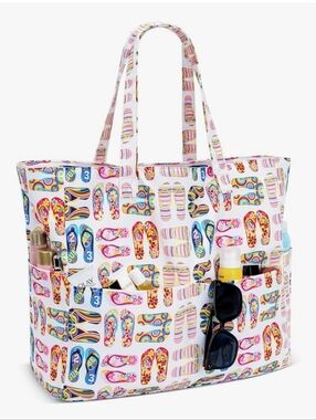 Flip-Flop Print Tote Bag - White Multicolor